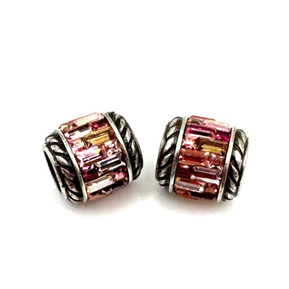 Brighton St Michel Round Pink Multi Colors Crystals Silver Spacer Bead-Lot of 2